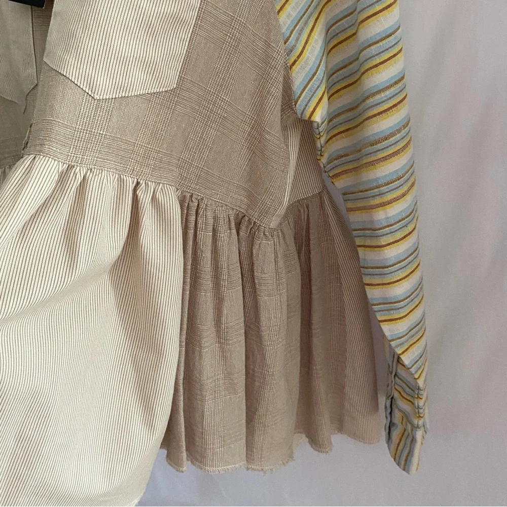 143 Story Long Sleeve Striped Tunic Top Womens Size Medium NWT Linen Cotton Boho - Picture 13 of 16